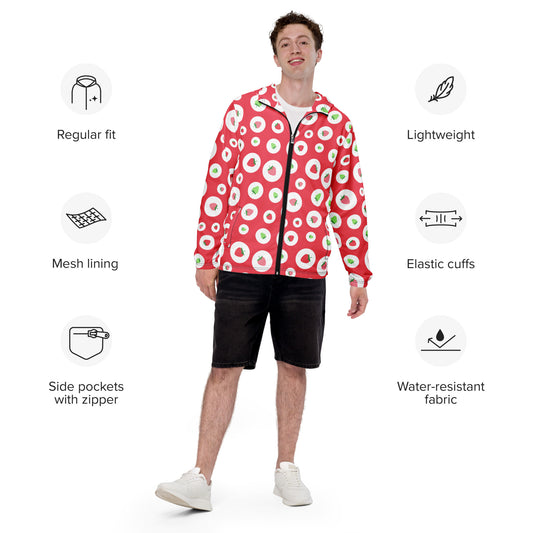 Red White & Green Polka Dot Strawberries Pattern Men's Windbreaker