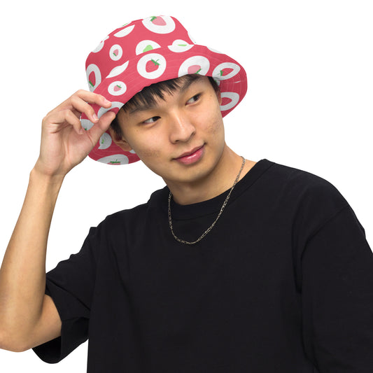 Red White & Green Polka Dot Strawberries Pattern Bucket Hat