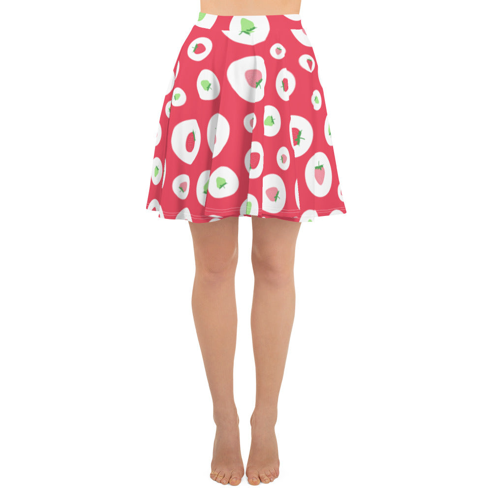 Red White & Green Polka Dot Strawberries Pattern Skater Skirt