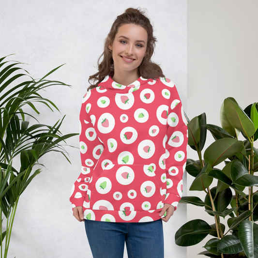 Red white & green polka dot strawberries All-Over Print Unisex Hoodie