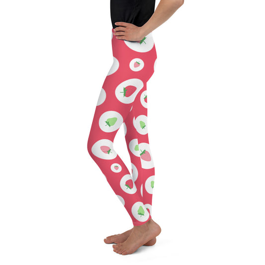 Red white and green strawberries polka dots All-Over Print Youth Leggings