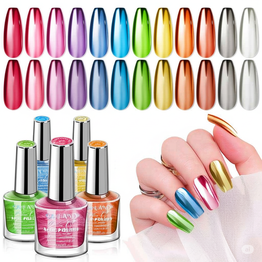 Chrome Mirror Nail Polish Metallic Colors Long-Lasting Glossy Finish Non-Toxic Vegan Formula |Perfect Manicure Kit for Women