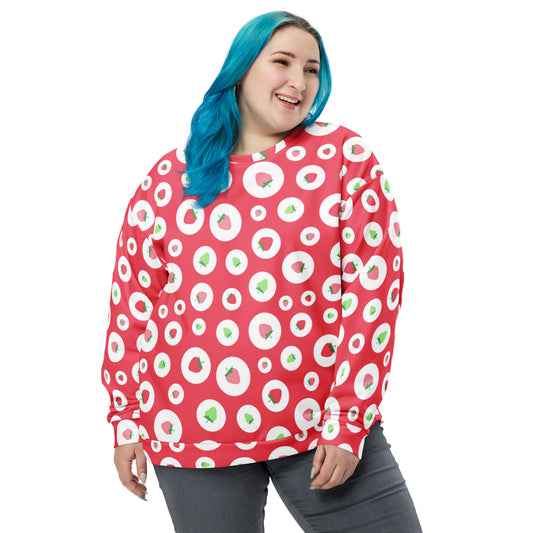 Red White & green polka dot strawberries All-Over Print Unisex Sweatshirt