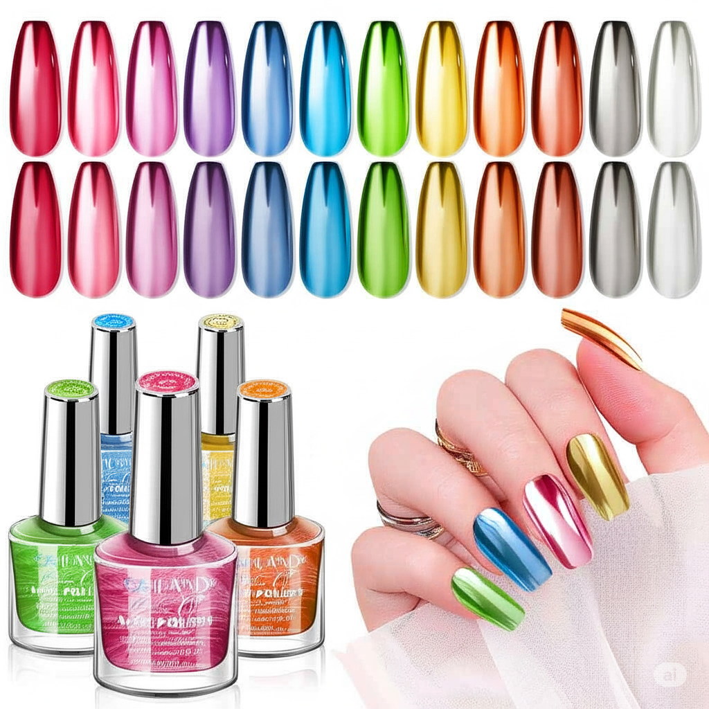 Chrome Mirror Nail Polish Metallic Colors  Long-Lasting Glossy Finish  Non-Toxic Vegan Formula |Perfect Manicure Kit for Women